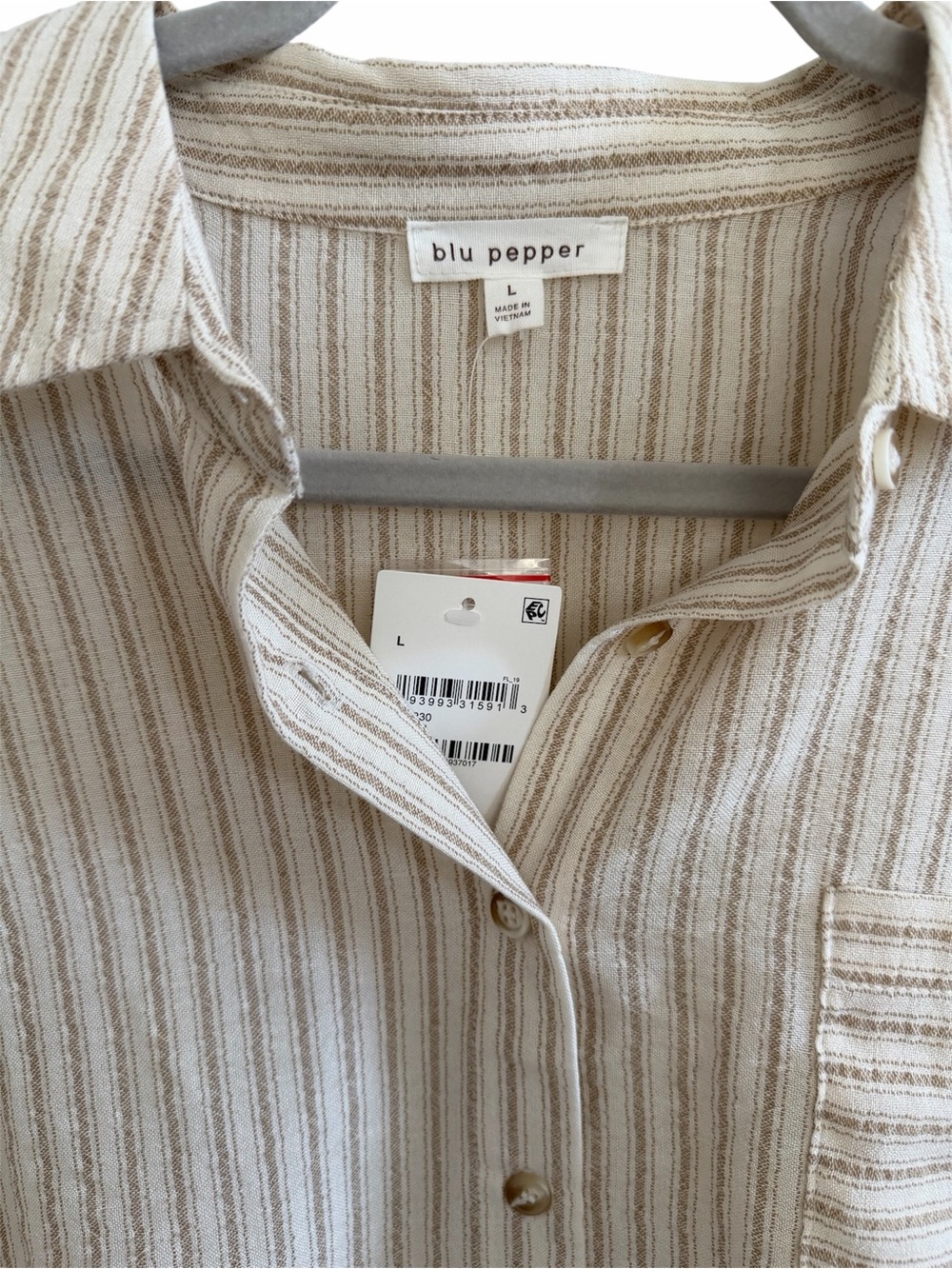 Blu Pepper Cream and Beige Striped Short Sleeve Button-Up Shirt - Picture 3 of 5